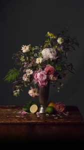 Peonies and roses in a painterly style.